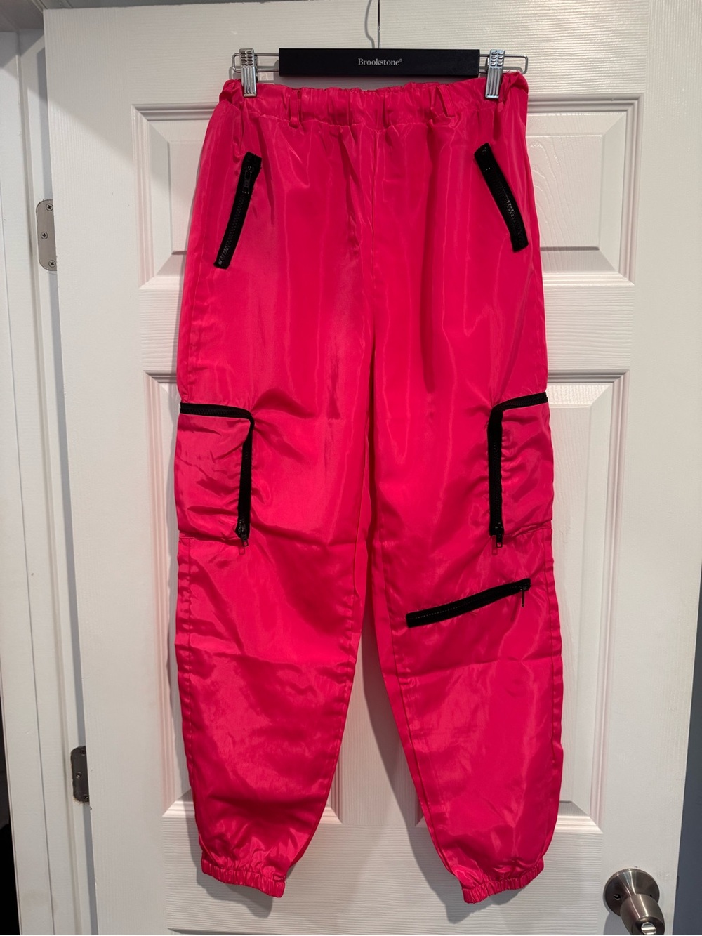 Hot Pink Cargo Joggers with Black Zippers